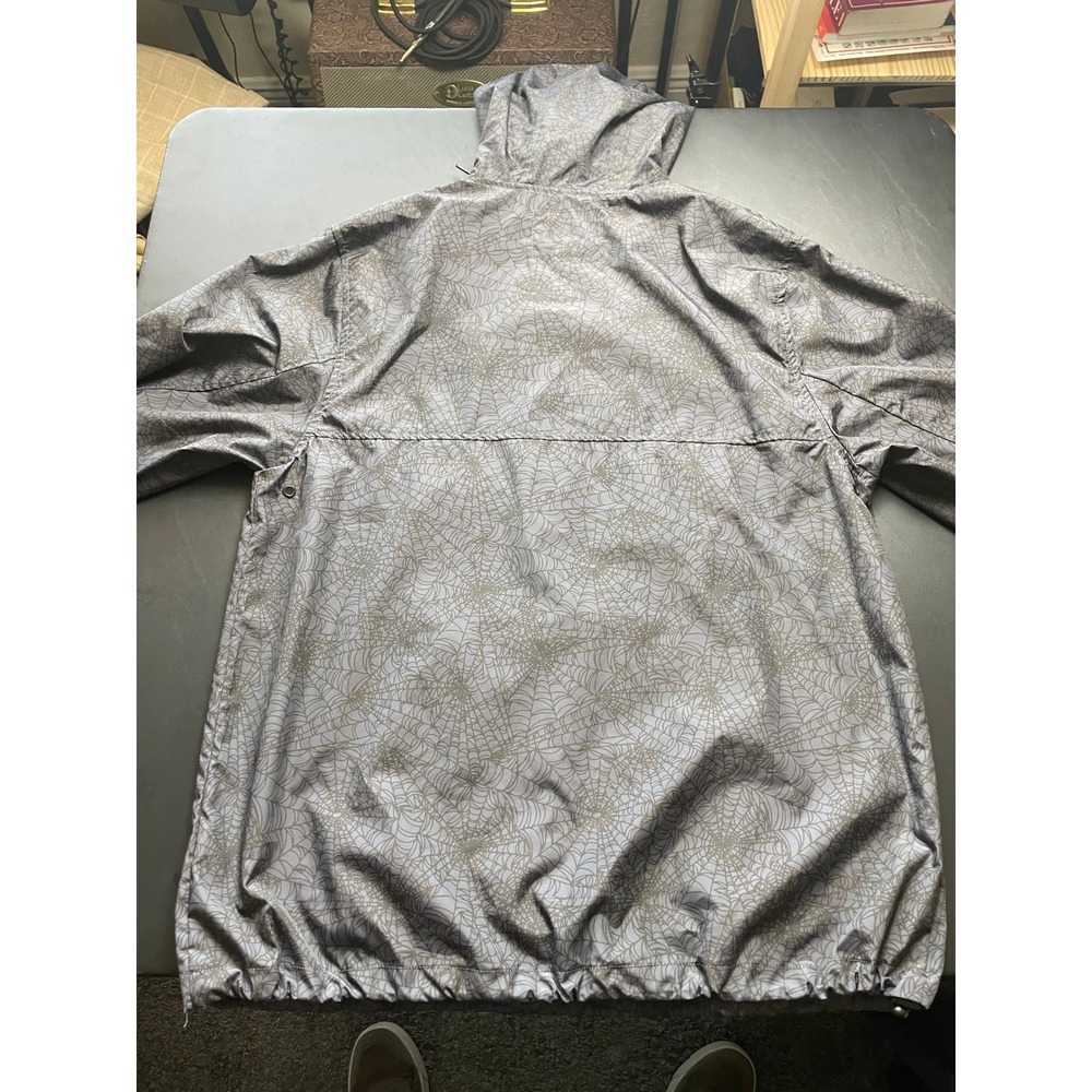 Lurking Class Anorak Windbreaker Mens Large Grey Hoodie Spider Web Print - Picture 6 of 7